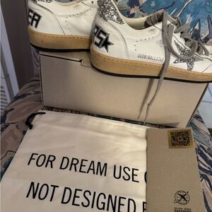 Golden Goose White and Silver Sneakers